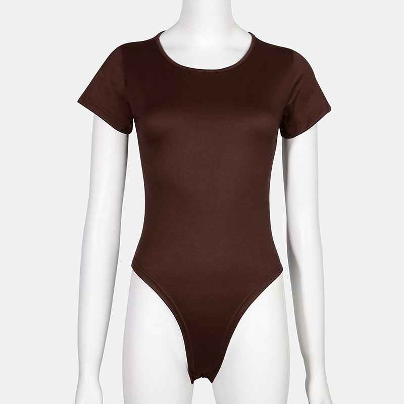 Womens Seamless Short Sleeve Bodysuit - Round Neck Thong Body Shaper